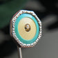 Antique Vintage Art Deco Turquoise Enamel Celluloid Rhinestone Bullseye Stickpin
