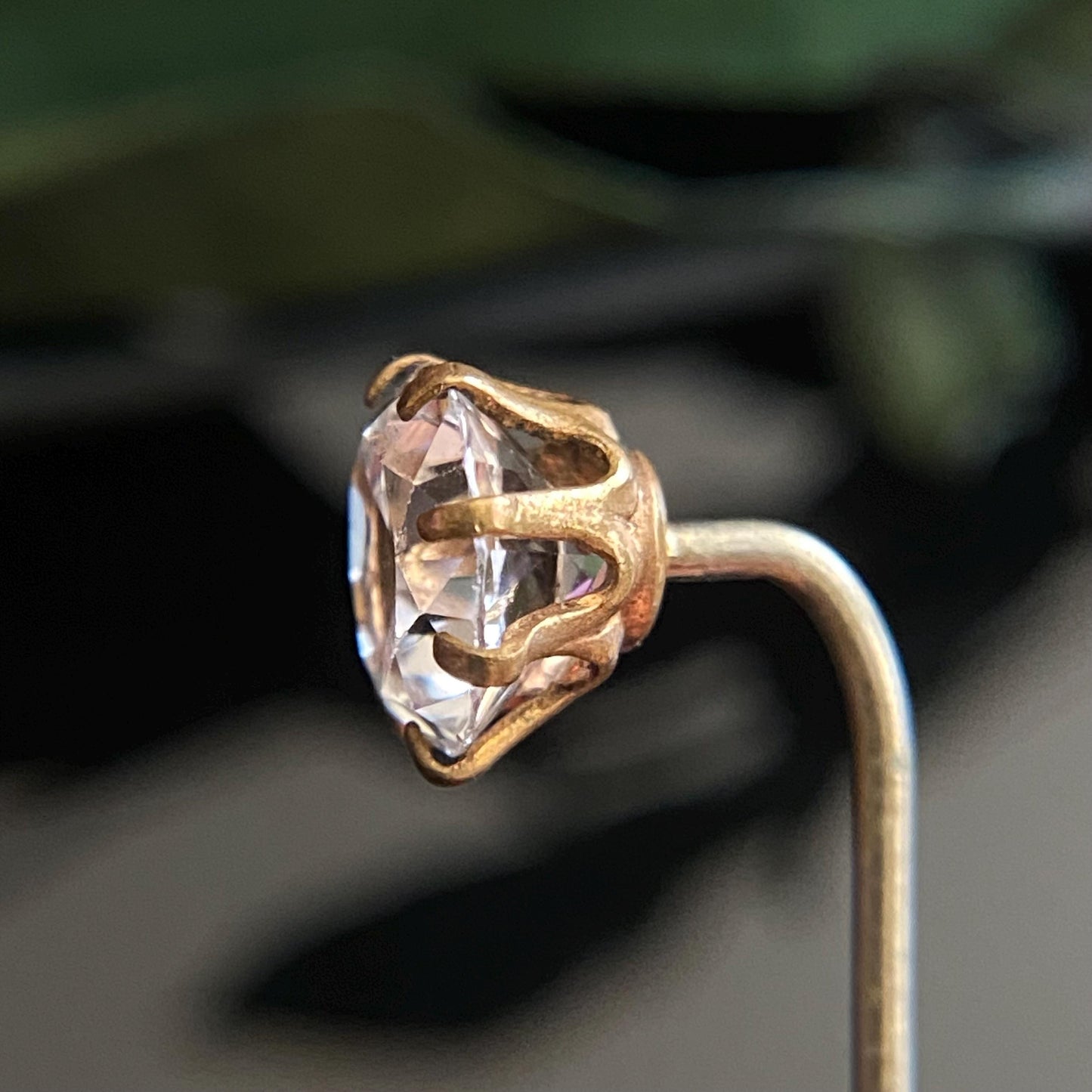 Antique Round Prong Set White Sapphire Stickpin