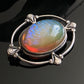 Antique 925 Sterling Silver Oval Dragon’s Breath Glass Brooch