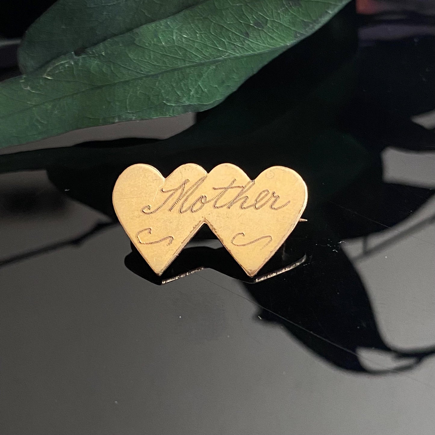 Vintage Petite Gold Filled Double Heart Engraved “Mother” Sweetheart Pin Brooch