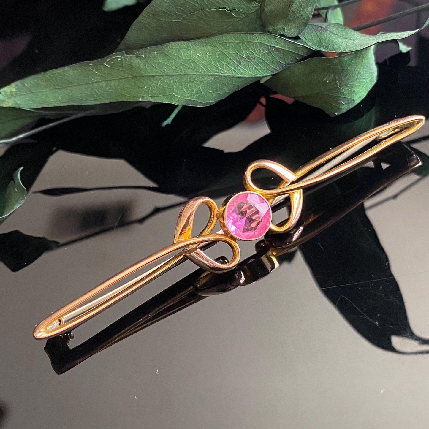 Antique Pin Paste Gold Plated Long Bar Pin Brooch