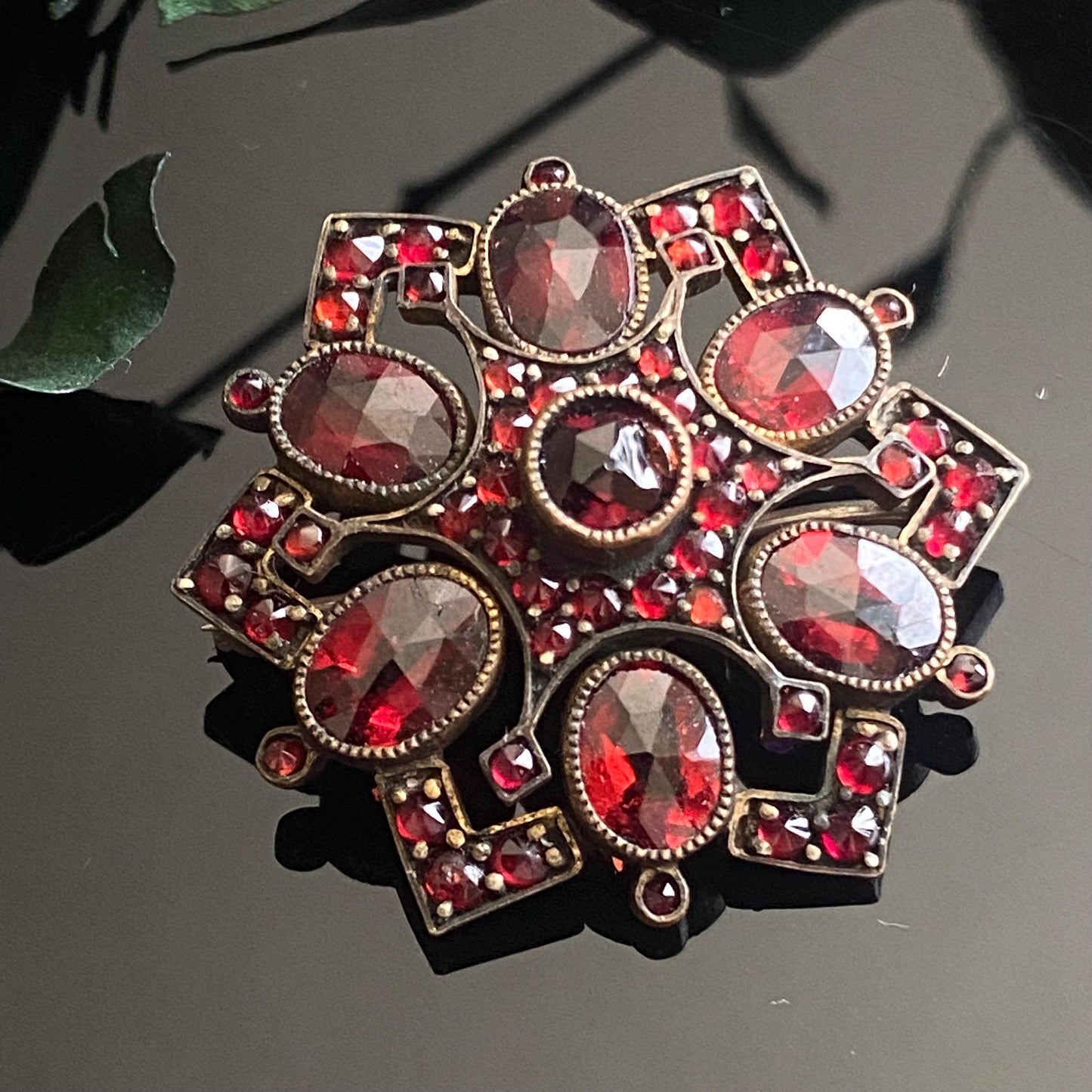 Antique Bohemian Garnet Flower Brooch Pendant