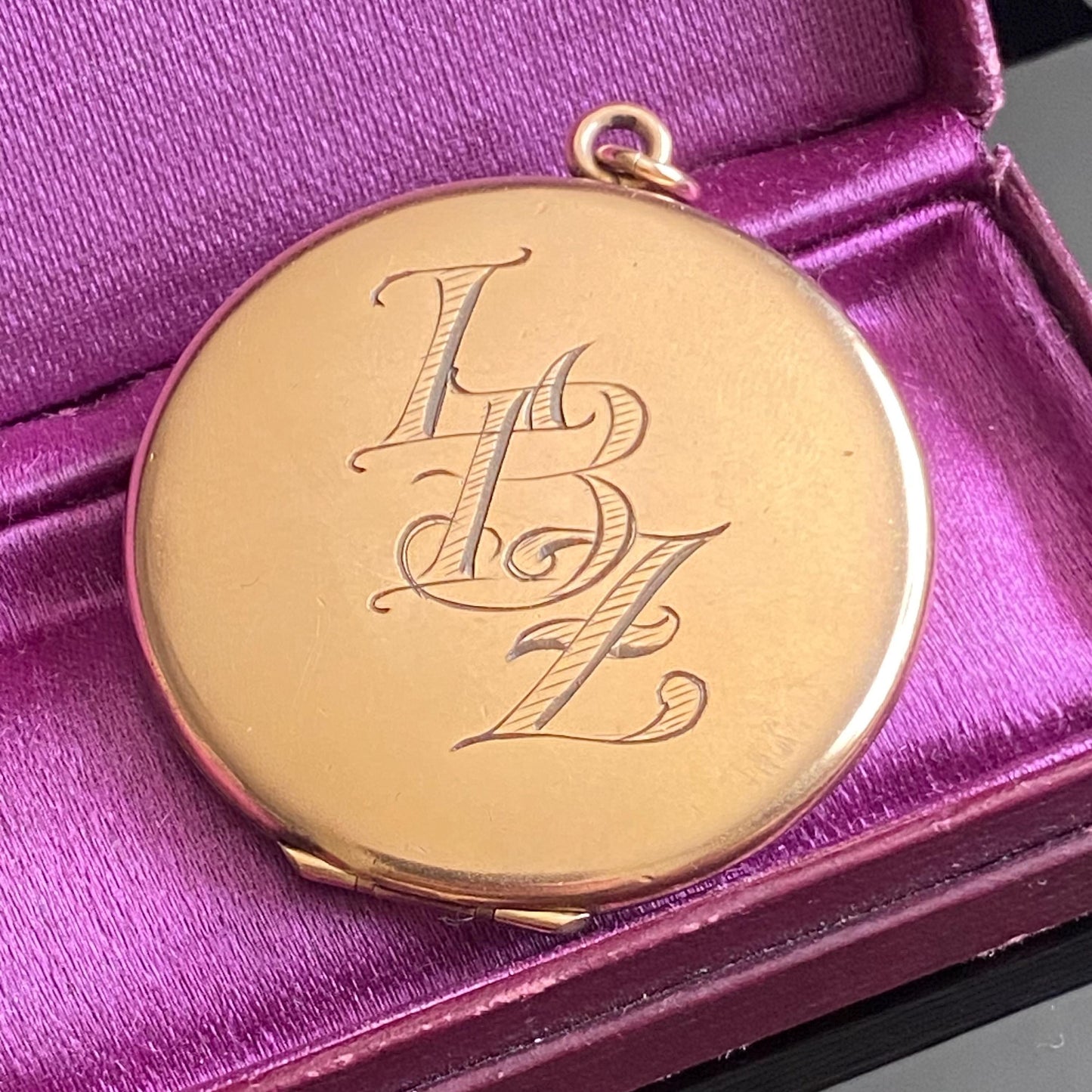 Vintage Large Round Gold Filled "LBZ" Initials Monogram Locket