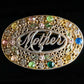 Vintage Art Deco Czech Glass Rhinestone Filigree & Foliage "Mother" Enamel Brooch