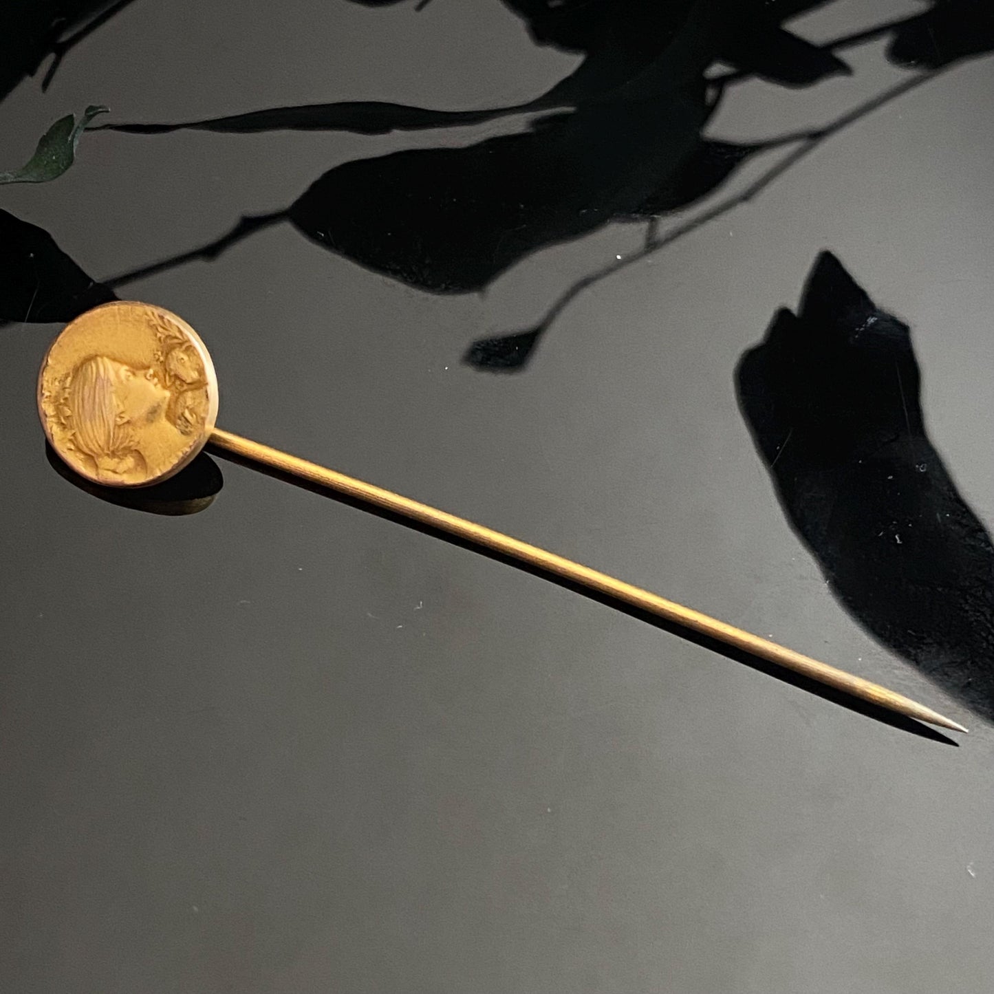 Antique Gold Filled Art Nouveau Lady With Lambs Stickpin
