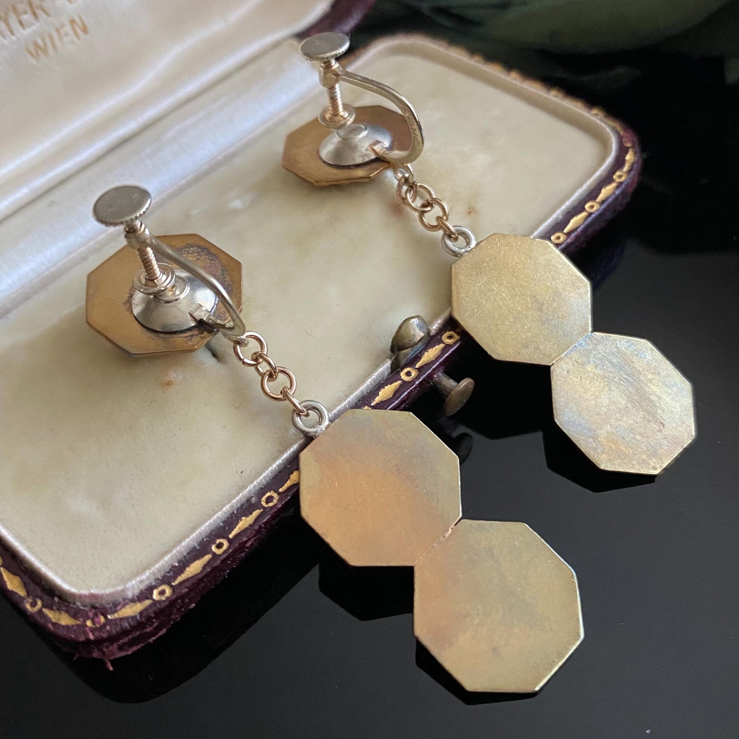 Vintage Art Deco Octagonal Drop Screwback Earrings