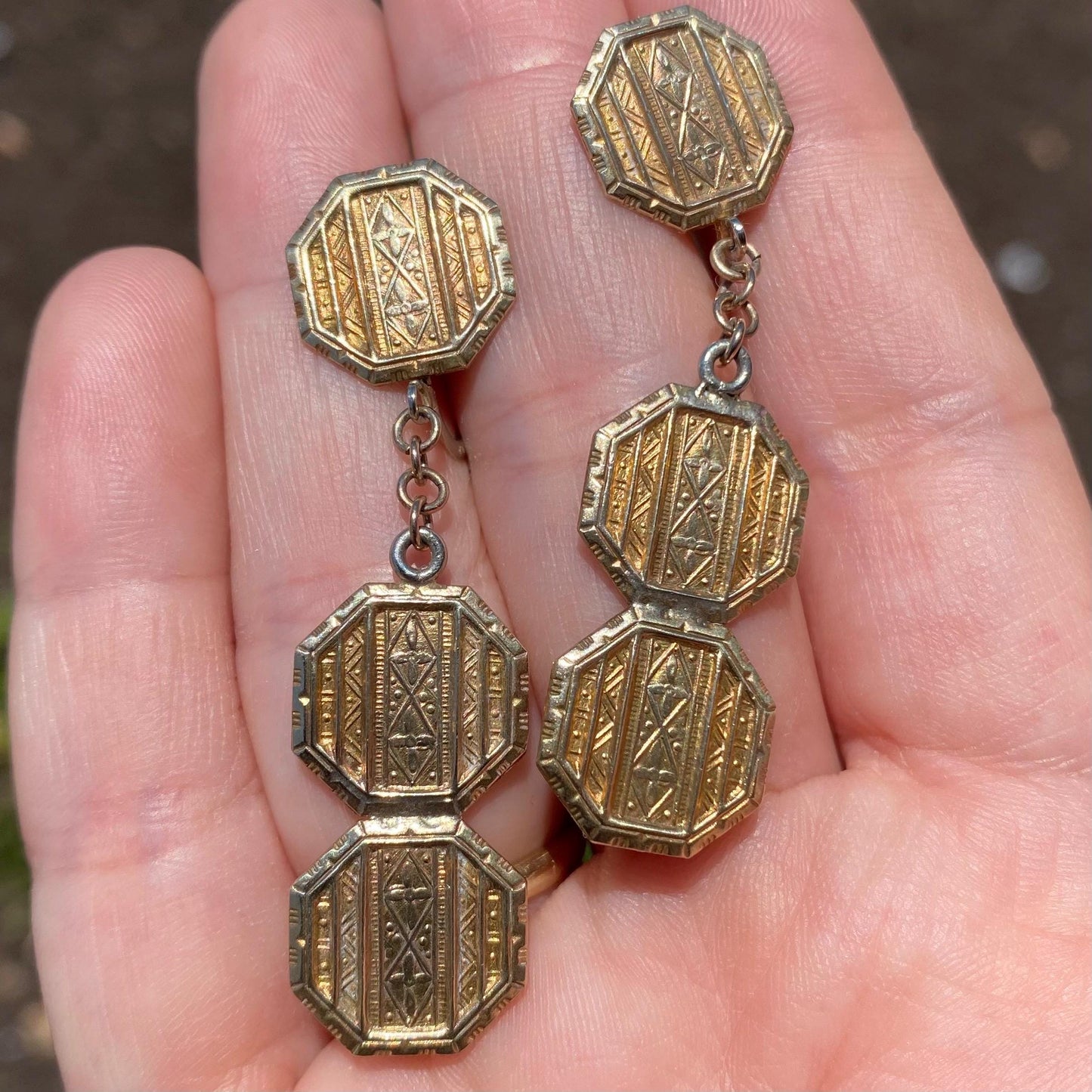 Vintage Art Deco Octagonal Drop Screwback Earrings
