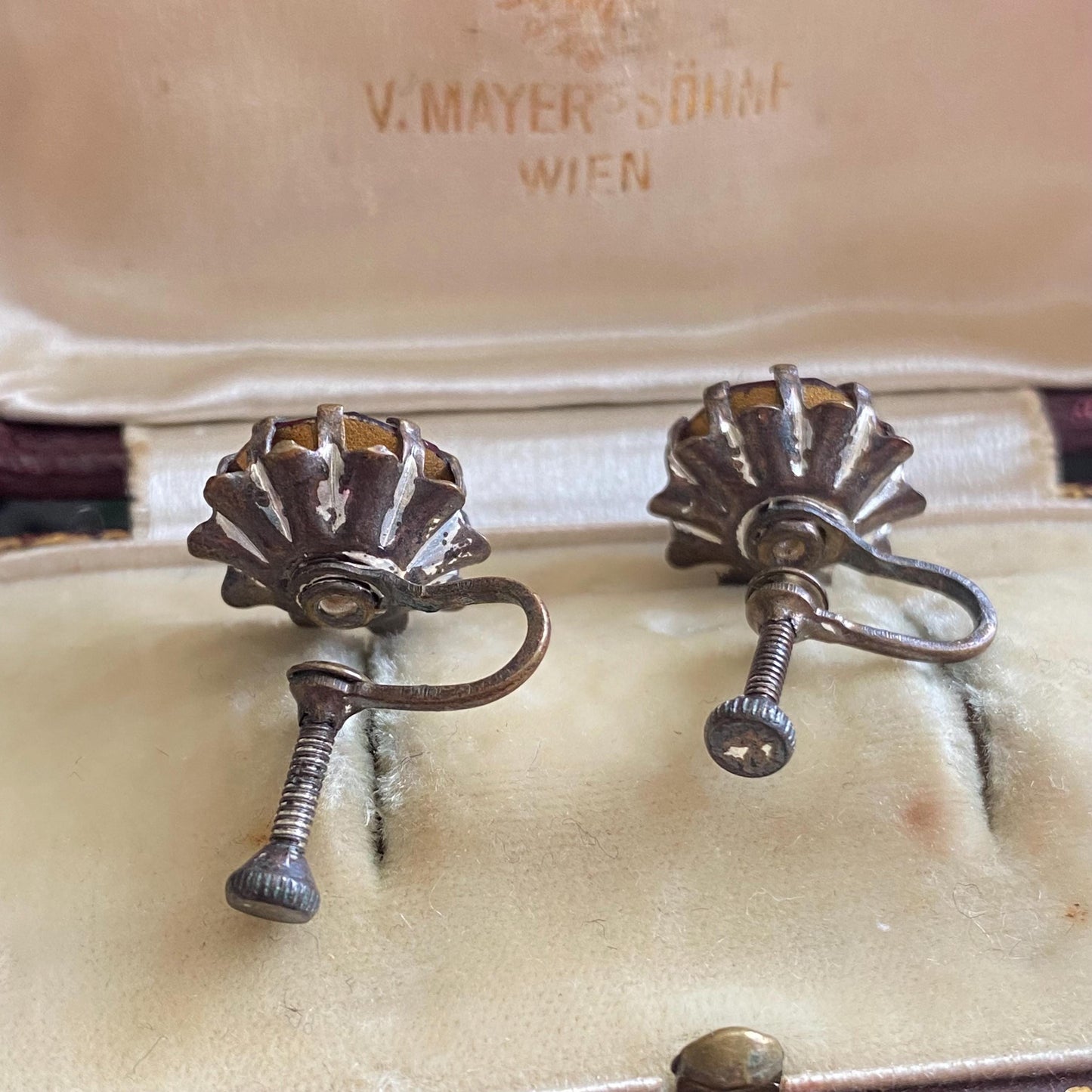 Vintage Red Foiled Screw Back Earrings