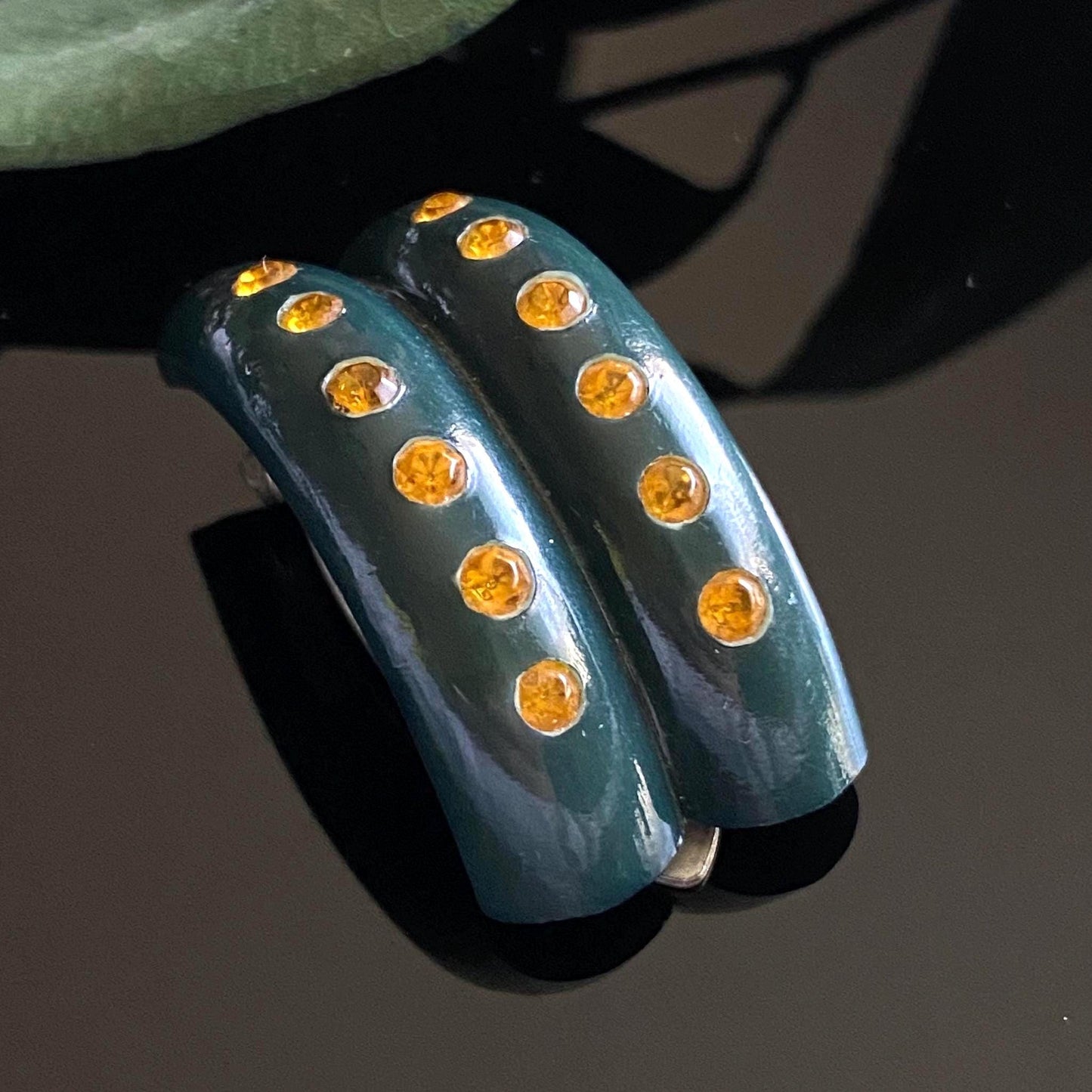 Vintage Early Plastic Teal & Orange Rhinestone Dress or Scarf Clip