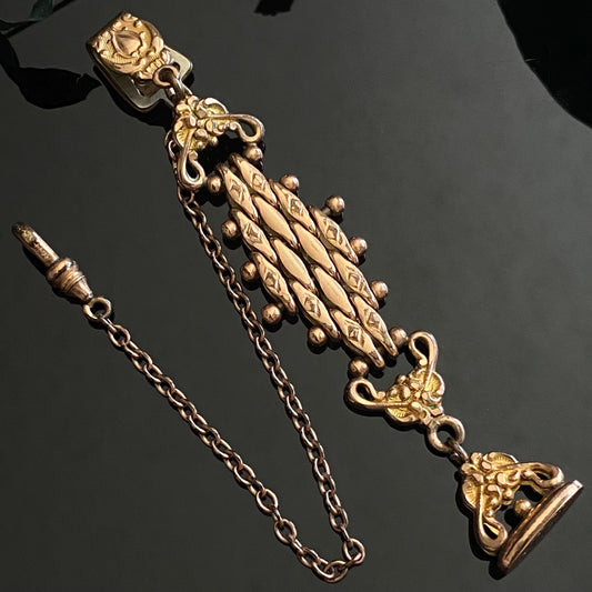Antique Gold Filled Bates & Bacon Monogram Wax Seal Fob Vest Clip Watch Chain