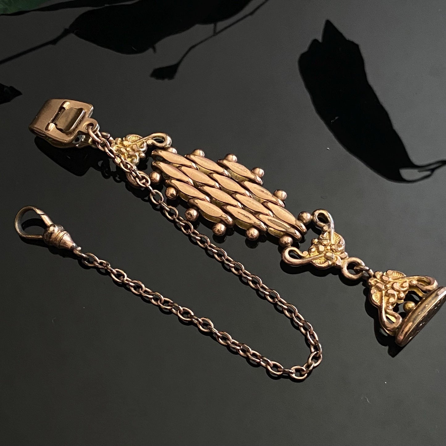 Antique Gold Filled Bates & Bacon Monogram Wax Seal Fob Vest Clip Watch Chain