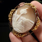 Antique Victorian Large Scenery Conch Shell Cameo Floral Brooch