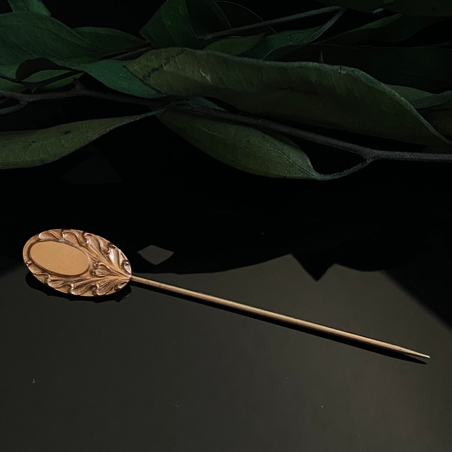Antique Victorian Gold Filled Oval Black Monogram Stickpin